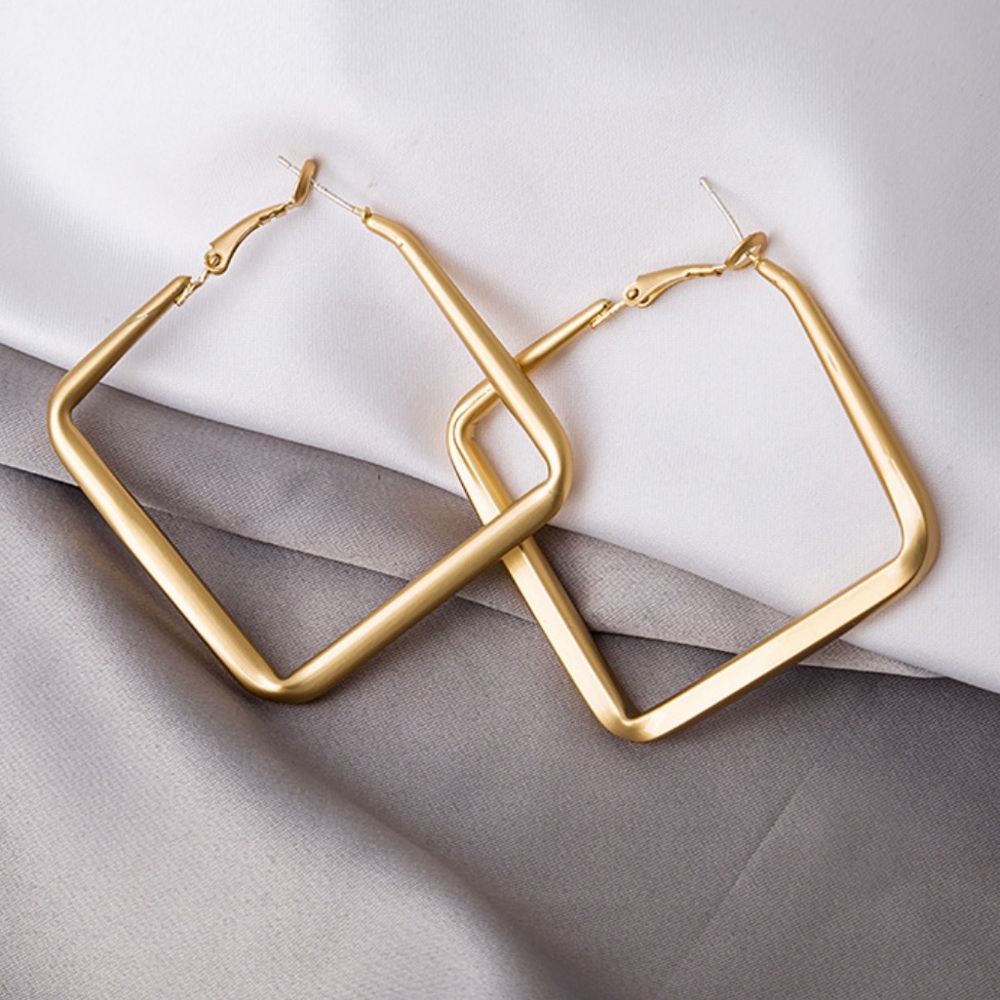 Large Matte Gold Square Hoop Earrings